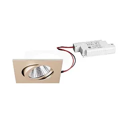 Recessed LED spot set incl. converter, IP20, square, 230V, 7W 2700K 740lm 38°, swivelling 30°, matt champaign