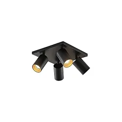 Luminaire de plafond TAGES 4 flammes, carré GU10 IP20, noir mat gradable