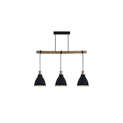Luminaire à suspension BRENTHIS 3 flammes, grand E27 IP20, bois, noir gradable