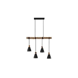 Luminaire à suspension BRENTHIS 4 flammes, petit E14 IP20, bois, noir gradable