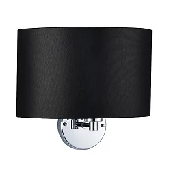 Wall luminaire with textile shade, arm 17cm / Ø 25cm, E27 max. 60W, chrome / chintz black
