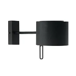 Wall luminaire with textile shade, outreach 42cm, head 180° swivelling, G9, with cord switch, powder black / chintz black