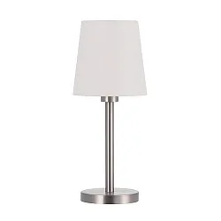 Table lamp with textile shade, height 42cm / Ø 17cm, E27 max. 60W, with cord switch, matt nickel / chintz raw white