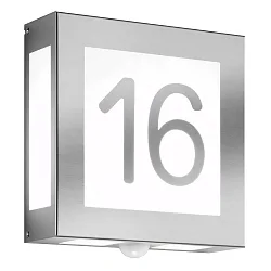 Numéro de maison lumineux AQUA LEGENDO 2 voies, avec détecteur de mouvement E27 IP44, acier inoxydable