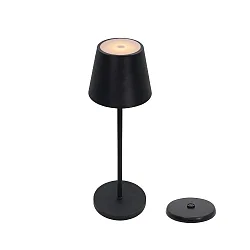 Lampe de table à accu avec connexion USB IP44, couvert de poudre, noir mat gradable