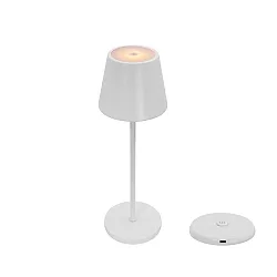 Lampe de table à accu avec connexion USB IP44, couvert de poudre, blanc mat gradable
