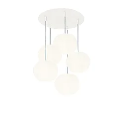 Luminaire à suspension ACAI 21 5 flammes, rond E27 IP20, mat, blanc opale gradable