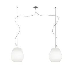 Luminaire à suspension BAGAN à 2 flammes E27 IP20, aluminium brossé, opale, blanc mat gradable