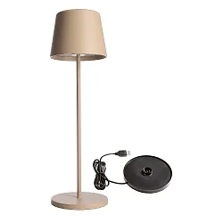 Lampe de table à accu BUNDLE CANIS lot de 1, avec chargeur IP65, beige, mat gradable