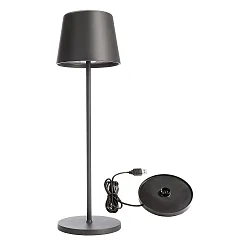 Lampe de table à accu BUNDLE CANIS lot de 1, avec chargeur IP65, gris foncé, mat gradable