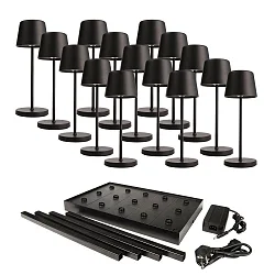 Lampe de table à accu CANIS MINI GASTRO avec variateur tactile, avec chargeur, 15 pièces IP65, mat, noir graphite gradable