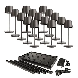 Lampe de table à accu CANIS MINI GASTRO avec variateur tactile, avec chargeur, 15 pièces IP65, gris foncé, mat gradable
