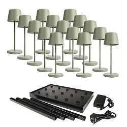 Lampe de table à accu s avec variateur tactile, avec chargeur, 15 pièces IP65, mat, gris-vert gradable