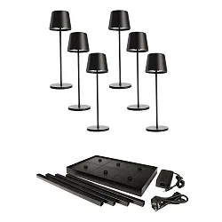 Lampe de table à accu CANIS GASTRO M avec variateur tactile, avec chargeur, 6 pièces IP65, mat, noir graphite gradable