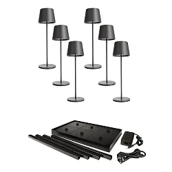 Lampe de table à accu CANIS GASTRO M avec variateur tactile, avec chargeur, 6 pièces IP65, gris foncé, mat gradable