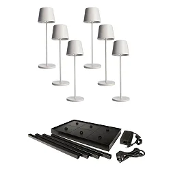 Lampe de table à accu CANIS GASTRO M avec variateur tactile, avec chargeur, 6 pièces IP65, gris foncé, mat gradable