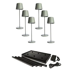 Lampe de table à accu CANIS GASTRO M avec variateur tactile, avec chargeur, 6 pièces IP65, mat, gris-vert gradable