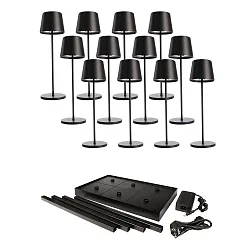 Lampe de table à accu CANIS GASTRO L avec variateur tactile, avec chargeur, 12 pièces IP65, mat, noir graphite gradable