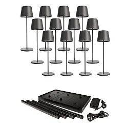 Lampe de table à accu CANIS GASTRO L avec variateur tactile, avec chargeur, 12 pièces IP65, gris foncé, mat gradable