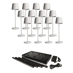 Lampe de table à accu CANIS GASTRO L avec variateur tactile, avec chargeur, 12 pièces IP65, mat, blanc trafic gradable