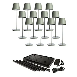 Lampe de table à accu CANIS GASTRO L avec variateur tactile, avec chargeur, 12 pièces IP65, mat, gris-vert gradable