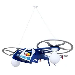 Luminaire à suspension POLIZEI HELIKOPTER MIT JOE à 2 flammes E27 IP20, bleu foncé, argent