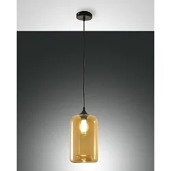 Luminaire à suspension SILO cylindrique, réglable E27 IP20, ambre, noir  gradable