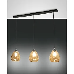 Luminaire à suspension GISELLA 3 flammes E27 IP20, ambre, noir  gradable
