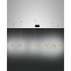Luminaire à suspension ARABELLA 6 flammes IP20, ambre, noir gradable