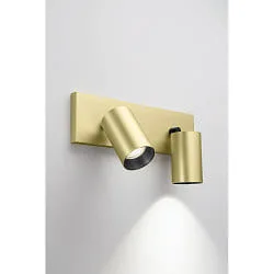 spotlight bar FLORES 2 flames, long GU10 IP20, black, satined brass dimmable