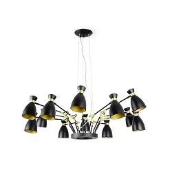 pendant luminaire RETRO 12 flames E14 IP20, gold, satined, black matt 