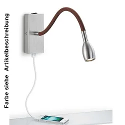 Luminaire mural ASTA avec interrupteur, avec bras flexible, version pour montage en surface, avec fonction de charge USB IP20