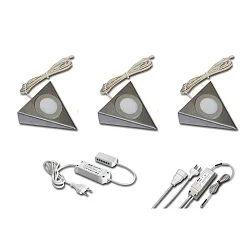 Eclairage sous meuble UL 2-LED F angulaire, avec interrupteur, lot de 3 IP20, acier inoxydable