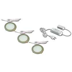 3pc. set of LED panel luminaire FR 68-LED, round, incl. transformer LED 24 / 15W, 4W 4000K 270lm 110°, inox look