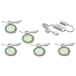 5pc. set of LED panel luminaire FR 68-LED, round, incl. transformer LED 24 / 30W, 4W 4000K 270lm 110°, inox look