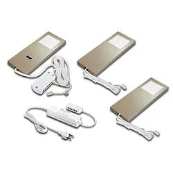 Eclairage sous meuble LED SLIM-PAD F lot de 3, dimmable, contrôlable avec des gestes IP20, acier inoxydable