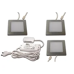 Luminaires pour meuble FAQ 58 - LED-24 angulaire, plat, lot de 3 IP44/IP20, acier inoxydable brossé 
