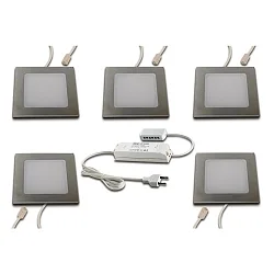 Luminaires pour meuble FAQ 58 - LED-24 angulaire, plat, lot de 5 IP44/IP20, acier inoxydable brossé 
