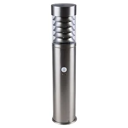 Luminaire en forme de borne SATURN cylindrique, avec capteur E27 IP44, acier inoxydable, dégager gradable
