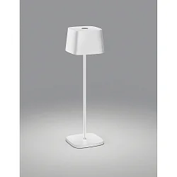 Lampe de table à accu KORI angulaire, indirect, avec variateur tactile IP65, blanc mat gradable