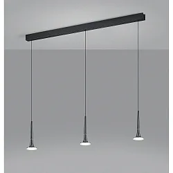 Luminaire à suspension FLUTE 3 flammes IP20, satiné, chrome noir gradable