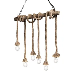 Pendant luminaire CANAPA, 6 flames, 80cm, E27, black metal, with natural hemp rope