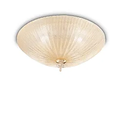 Ceiling luminaire SHELL, 5 flames, Ø 60cm, E27, amber-split glass / brass