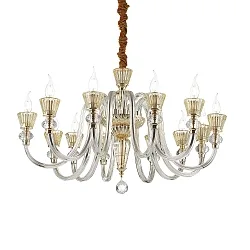 Lustre STRAUSS 12 flammes E14 IP20, ambre, or rose, transparent