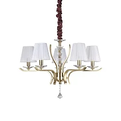 Pendant luminaire PEGASO, 5 flames, Ø 72cm, E14, chrystal, brushed brass / organza