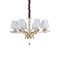 Luminaire à suspension PEGASO 8 flammes E14 IP20, laiton brossé, organza