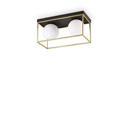 Luminaire de plafond LINGOTTO PL2 à 2 flammes E14 IP20, noir mat, laiton satiné gradable