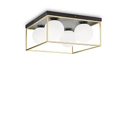 Luminaire de plafond LINGOTTO PL4 4 flammes E14 IP20, noir mat, laiton satiné gradable