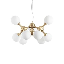 Luminaire à suspension NODI 9 flammes E14 IP20, laiton brossé, blanche
