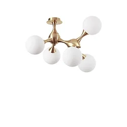 Luminaire de plafond NODI 5 flammes E14 IP20, laiton brossé, blanche